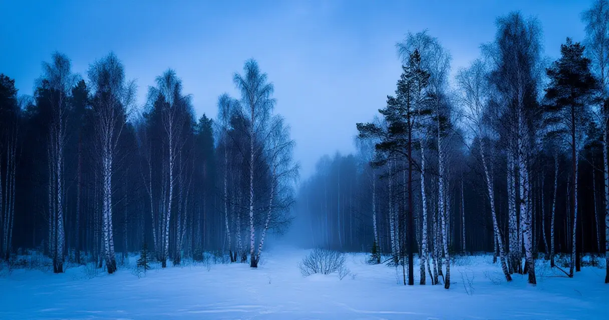 Synkk&auml; suomalainen talvimets&auml; h&auml;m&auml;r&auml;ss&auml;, kauhuelokuvien tunnelma