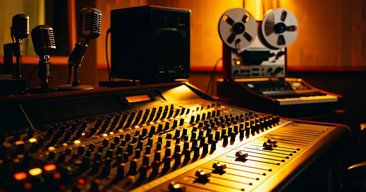 &Auml;&auml;nistudio analogisella miksausp&ouml;yd&auml;ll&auml; kauhuelokuvan &auml;&auml;niraidan tuotantoon